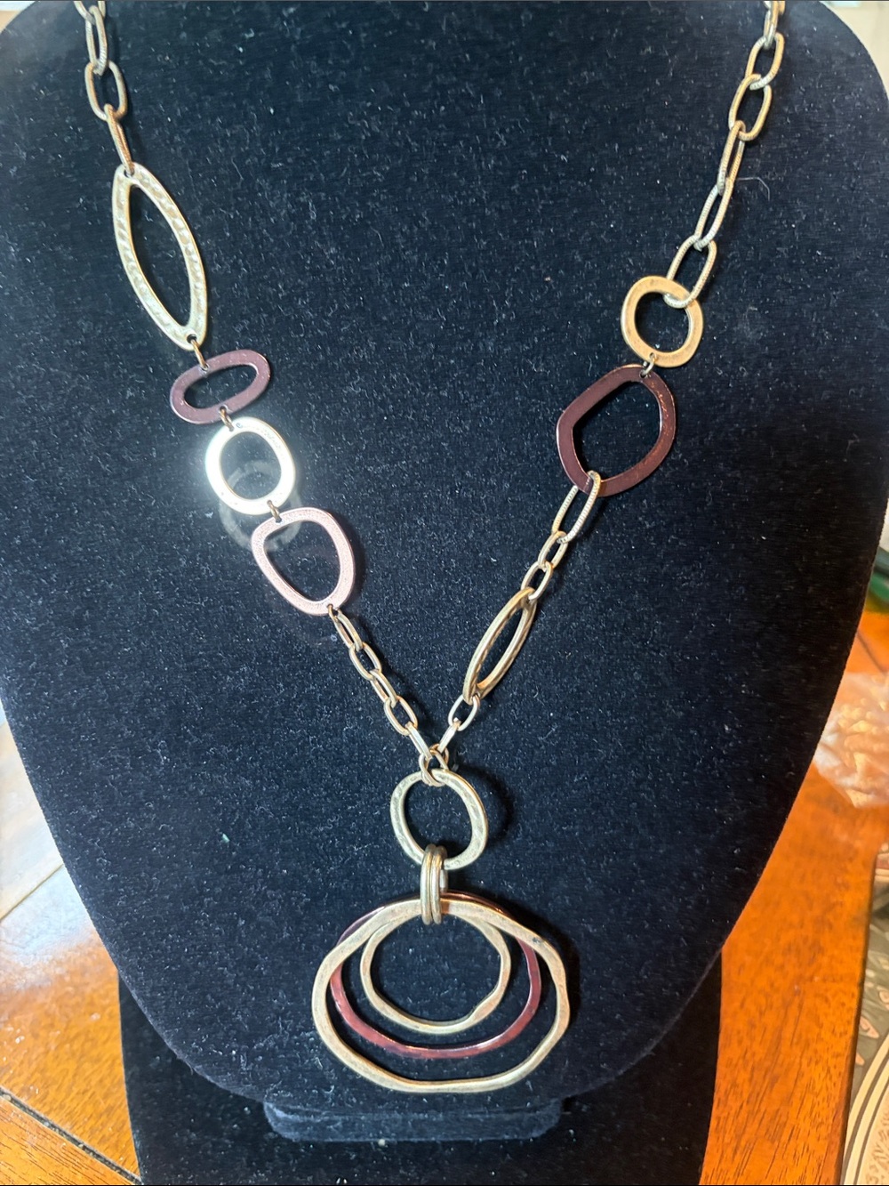 Chicos Gold and Brown Mixed-Metal Open-Link Pendant Necklace